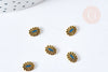 Charm to stick oval flower zamac bronze blue enamel 8mm, supplies to stick to decorate stones and jewelry, X5 G8571
