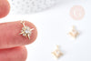 North star pendant 14K gold brass crystal white zircon 14mm, gold pendant jewelry creation, unit G8576 
