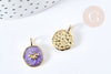 Round medallion pendant butterfly enamel purple gold brass 18mm, enameled brass pendant, nickel free, X1 G8552