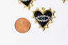 Perle coeur zamac doré émail noir, création bijou mauvais oeil protecteur,33mm,l'unité G4116