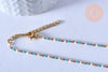 Chaine complète acier doré perls rocaille turquoise artisanale, création collier acier inoxydable doré,40.7cm, l'unité G4010